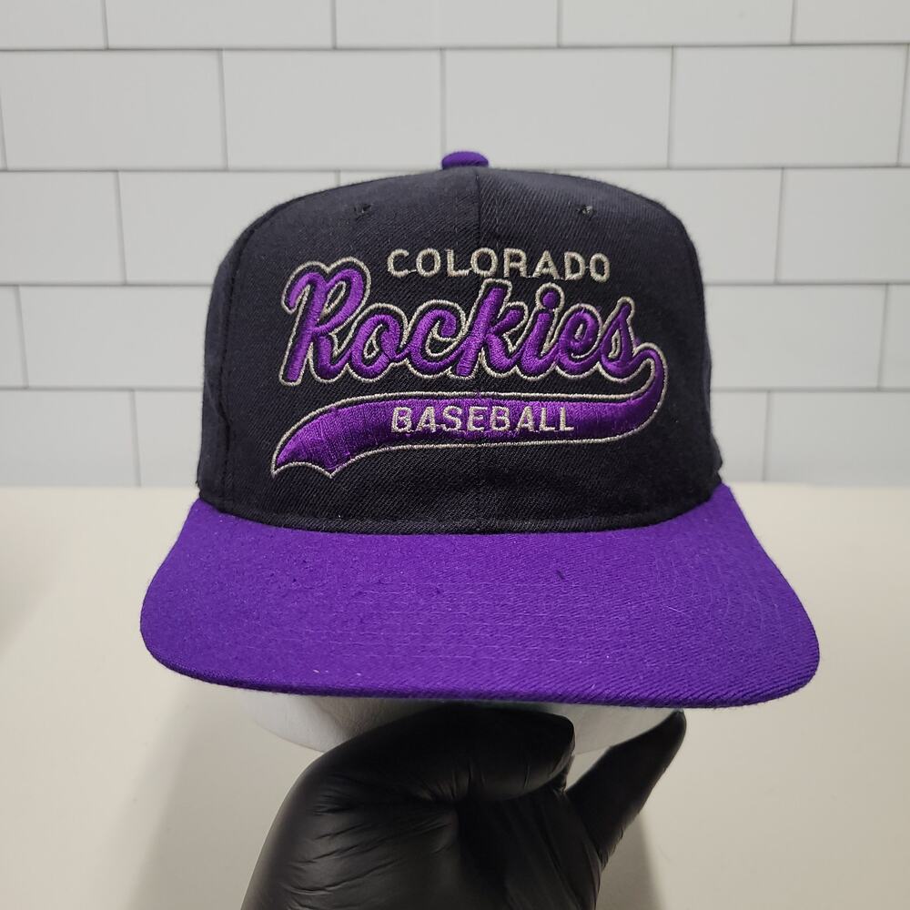 Vintage Colorado Rockies Starter Tail Sweep Scroll Snapback Hat 90s MLB Wool